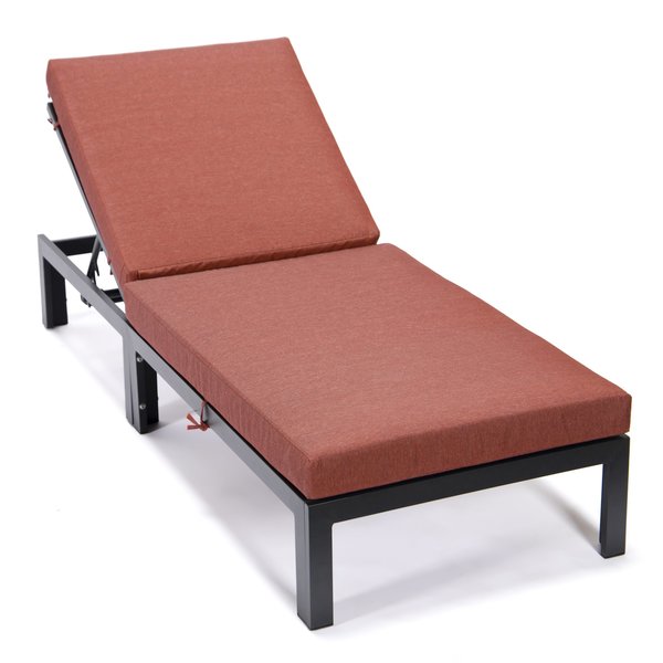 Leisuremod Chelsea Modern Outdoor Chaise Lounge Chair With Orange Cushions CLBL-77OR